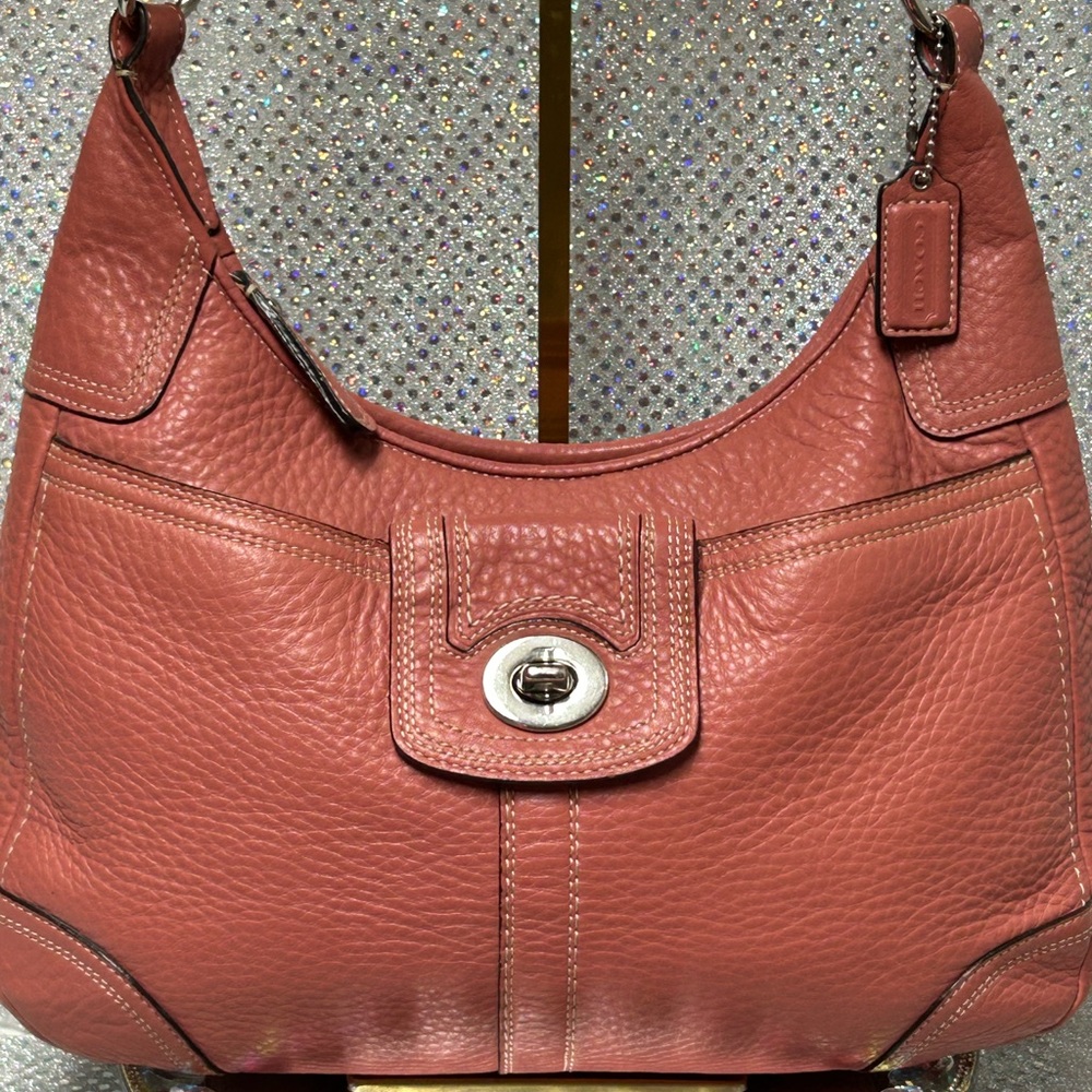 Coach Hamilton Leather Hobo Bag Dusty Rose Approx. 15 x 9 x 5 x 3